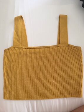 La Hearts Ribbed Square-Neck Crop Tank — Mustard